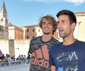 18.06.2020., Zadar - Na Forumu je odrzan Kids day teniskog susreta Adria tour. Najpoznatija imena svjetskog tenisa igrala su na Forumu sa odusevljenom djecom. Novak Djokovic, Alexander Zverev.
Photo: Dino Stanin/PixSell
