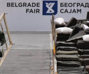 24.03.2020., Beogad, Srbija - Vojska Srbije postavlja krevete u najvecoj hali Beogradskog sajma. U Srbiji je zbog pandemije koronavirusa na snazi izvanredno stanje i policijski sat od 17 do 05 h. Photo: Srdjan Ilic/PIXSELL