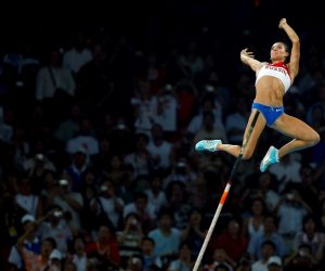 FILE PHOTO: Yelena Isinbayeva of Russia competes during the women's pole vault final at the Beijing 2008 Olympic Games FILE PHOTO: Yelena Isinbayeva of Russia competes during the women's pole vault final of the athletics competition in the National Stadium at the Beijing 2008 Olympic Games in China August 18, 2008. REUTERS/Mike Blake/File Photo Mike Blake