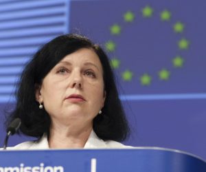 epa08505667 European Commissioner for Values and Transparency Vera Jourova gives a press conference on EU rules on data protection (GDPR) and the new EU Strategy on victims' rights in Brussels, Belgium, 24 June 2020.  EPA/OLIVIER HOSLET / POOL