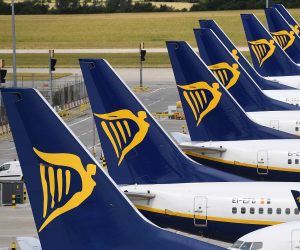 epa08520217 Ryanair aircraft at Stansted Airport in London, Britain, 01 July 2020. The UK government is set to announce that it is to form so called 'air bridges' with other countries so that people can go on holiday this summer. The global travel industry has been hit hard by four months of lockdown. Countries around the world are taking increased measures to stem the widespread of the SARS-CoV-2 coronavirus which causes the Covid-19 disease.  EPA/ANDY RAIN