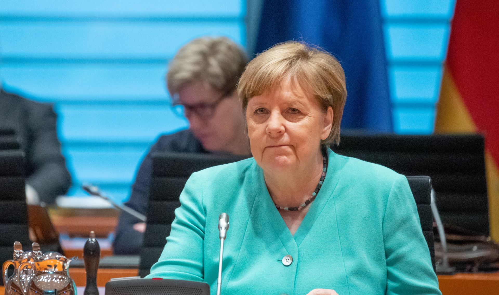 epa08533902 German Chancellor Angela Merkel during a cabinet meeting at the German chancellery in Berlin, Germany, 08 July 2020. The cabinet of the German government meets on a regular basis.  EPA/HAYOUNG JEON / POOL