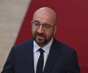 epa08551164 European Council President Charles Michel makes a statement as he arrives for an EU summit at the European Council building in Brussels, Belgium, 17 July 2020. European Union nations leaders meet face-to-face for the first time since February to discuss plans responding to coronavirus crisis and new long-term EU budget at the special European Council on 17 and 18 July.  EPA/FRANCISCO SECO / POOL