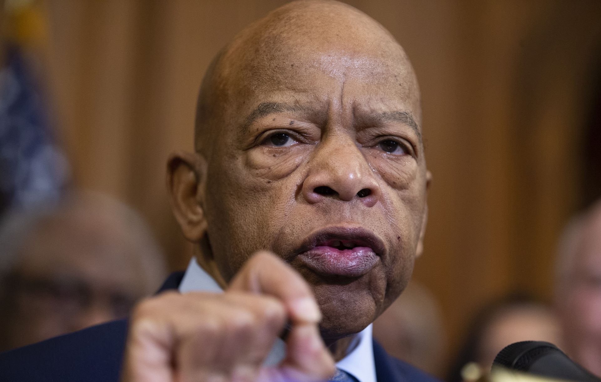 epa08553018 (FILE) Democratic Representative from Georgia John Lewis delivers remarks during a press event held by Democratic lawmakers ahead of the vote on the Voting Rights Advancement Act in the US House of Representatives on Capitol Hill in Washington, DC, USA, 06 December 2019 (reissued 17 July 2020.) According to reports Lewis had died at age 80 after being diagnosed with pancreatic cancer in December 2019. He had been the youngest leader in the March on Washington of 1963.  EPA/MICHAEL REYNOLDS