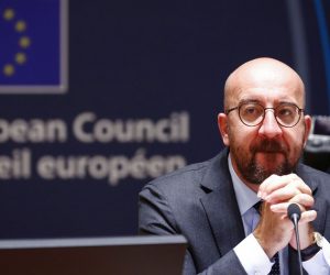 epa08553180 President of the European Council Charles Michel looks on at the start of the second day of an EU summit in Brussels, Belgium, 18 July 2020. European Union nations leaders meet face-to-face for the first time since February to discuss plans responding to coronavirus crisis and new long-term EU budget at the special European Council on 17 and 18 July.