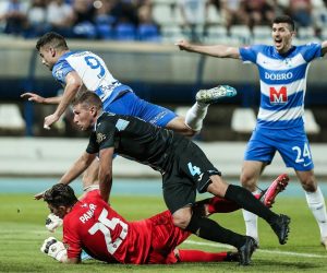 01.07.2020., stadion Gradski vrt, Osijek - Hrvatski Telekom Prva liga, 32. kolo, NK Osijek - HNK Rijeka. Ivor Pandur, Nino Galovic, Antonio Mance Photo: Davor Javorovic/PIXSELL