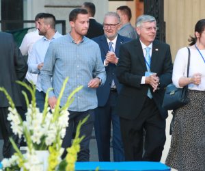 05.07.2020., Zagreb - Docek izbornih rezultata u stozeru HDZ-a u Arheoloskom muzeju. Davor Bozinovic, Zeljko Reiner Photo: Sanjin Strukic/PIXSELL