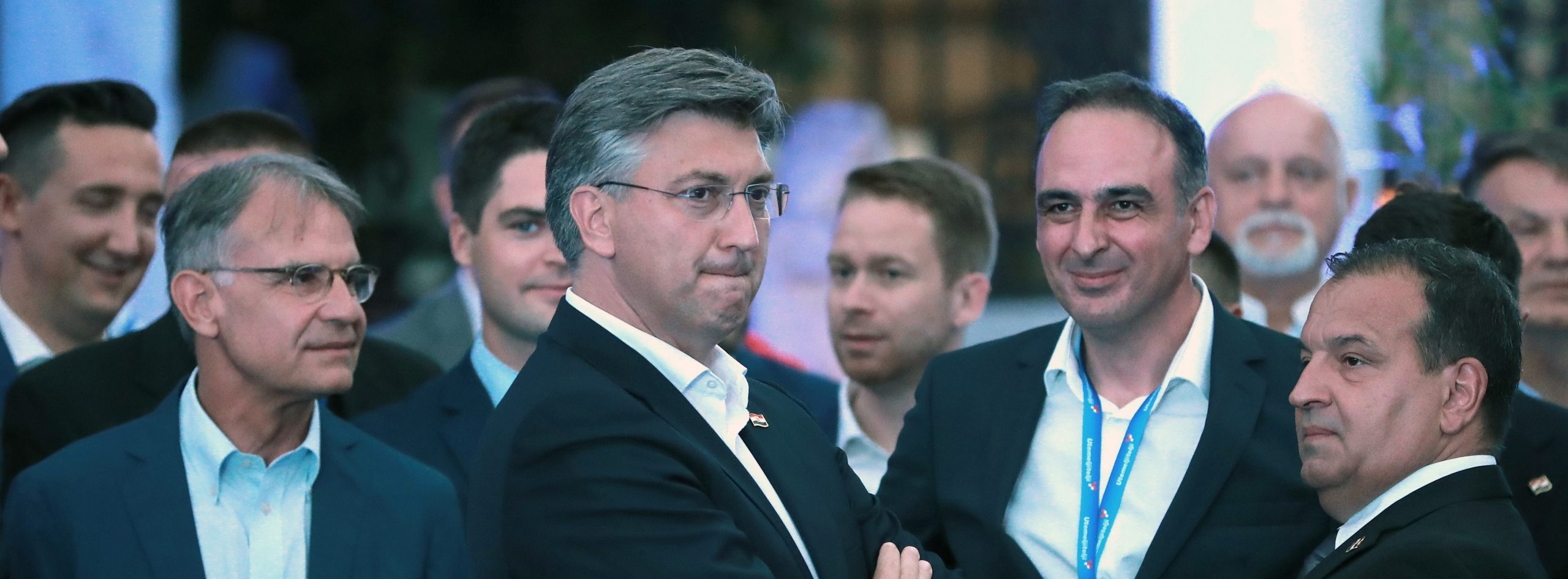 05.07.2020., Zagreb - Docek izbornih rezultata u stozeru HDZ-a u Arheoloskom muzeju. Stigli prvi nesluzbeni rezultati parlamentarnih izbora, HDZ-u cak 69 mandata.Andrej Plenkovic, Vili Beros ,  Gari Cappelli , Mario Kapulica Photo: Sanjin Strukic/PIXSELL