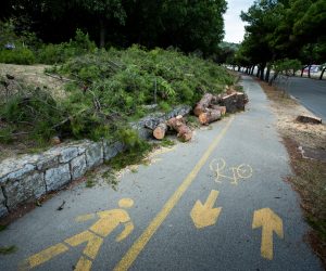 07.07.2020., Split - Jaka bura koja puse od ranog jutra u Splitu ostetila je vise objekata na plazama, te je rusila stabla na vise lokacija u gradu.
Photo: Milan Sabic/PIXSELL
