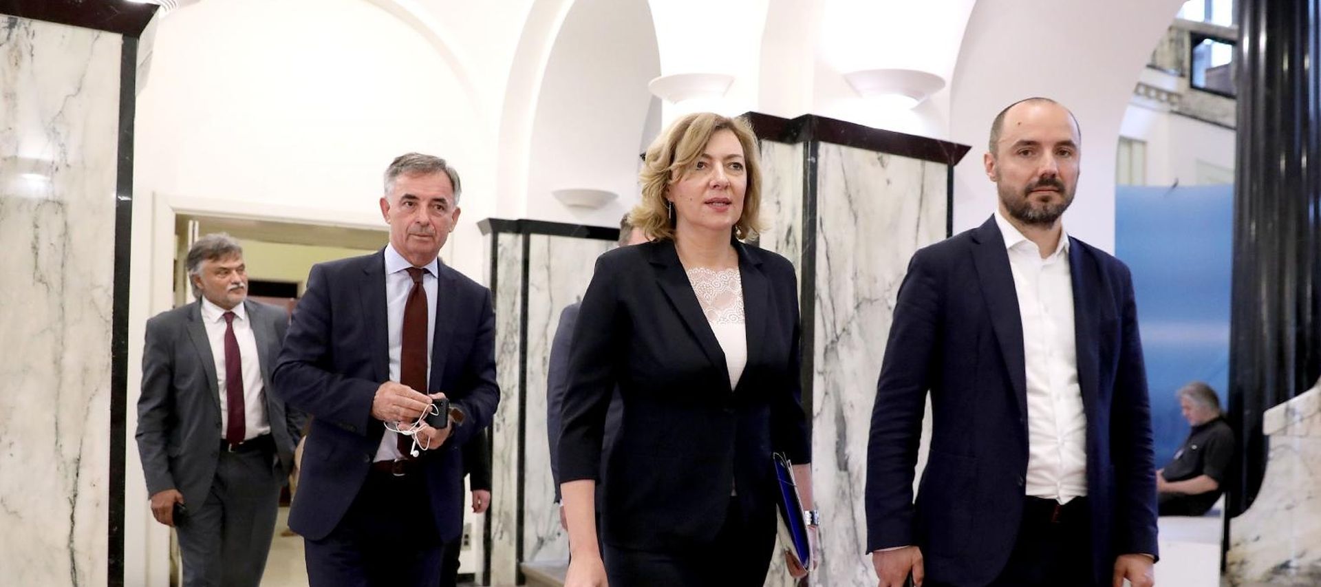 15.06.2020., Zagreb - Celnici Samostalne demokratske srpske stranke (SDSS) dolaze u Sabor predati listu za parlamentarne izbore 2020. Milorad Pupovac, Dragana Jeckov, Boris Milosevic Photo: Patrik Macek/PIXSELL