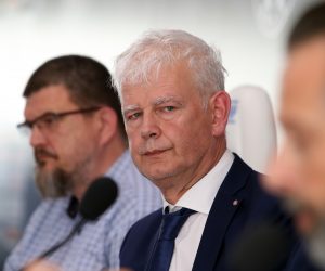 19.07.2019., Split - Celnici Hajduka odrzali konferenciju za medije. Okupljenim novinarima su se obratli Marin Brbic, Luksa Jakobusic, Benjamin Perasovic i Sasa Bjelanovic.
Photo: Ivo Cagalj/PIXSELL