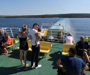 23.06.2020., Krk - Putnici na Jadrolinijinom trajektu Ilovik koji plovi na relaciji Valbiska - Merag. Photo: Goran Kovacic/PIXSELL