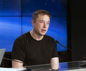 Elon Musk, SpaceX chief executive officer and lead designer, speaks to the news media during a news conference at NASA's Kennedy Space Center in Florida after the successful liftoff of the company’s Falcon Heavy rocket from Launch Complex 39A. The demonstration flight is a significant milestone for the world's premier multi-user spaceport. In 2014, NASA signed a property agreement with SpaceX for the use and operation of the center's pad 39A, where the company has launched Falcon 9 rockets and is preparing for the first Falcon Heavy. NASA also has Space Act Agreements in place with partners, such as SpaceX, to provide services needed to process and launch rockets and spacecraft.