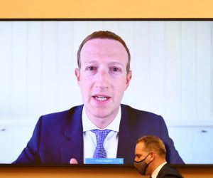 epa08573618 Facebook CEO Mark Zuckerberg testifies before the House Judiciary Subcommittee on Antitrust, Commercial and Administrative Law on 'Online Platforms and Market Power' in the Rayburn House office Building on Capitol Hill in Washington, DC, USA, on 29 July 2020.  EPA/MANDEL NGAN / POOL