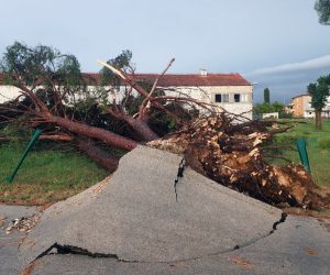 Umag, 3.8.2020 - Snano nevrijeme praæeno kiom, pljuskovima s grmljavinom te jakim vjetrom pogodilo je u ponedjeljak naveèer Istru, posebno zapadnu obale istarskog poluotoka, odnosno podruèje Umaga i Poreèa. Na slici posljedice nevremena u Umagu. 
foto HINA/ Daniel SPONZA/ ua