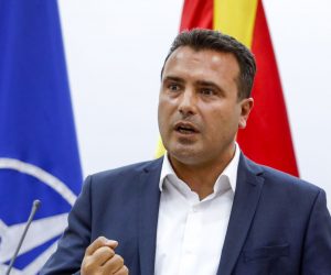 epa08610908 The leader of SDSM Zoran Zaev accompanied by the leader of DUI Ali Ahmeti (not on the picture) addressed the nation and announced that they have reached a deal for forming a new government in Skopje, North Macedonia, 18 August 2020.The Macedonian public was in suspense About who will form the new government because in the early parliamentary elections no party won a majority in the parliament. SDSM won the Macedonian block with 46 member spots in the parliament, while DUI won the Albanian block with 15 spots. The president Stevo Pendarovski gave the mandate for Prime Minister to the leader of SDSM Zoran Zaev who was successful in negotiating a deal with the leader of DUI Ali Ahmeti to form a majority in the parliament, which has 120 member spots in total. With this the two parties get to form a government which will lead the country in the next four years.  EPA/GEORGI LICOVSKI
