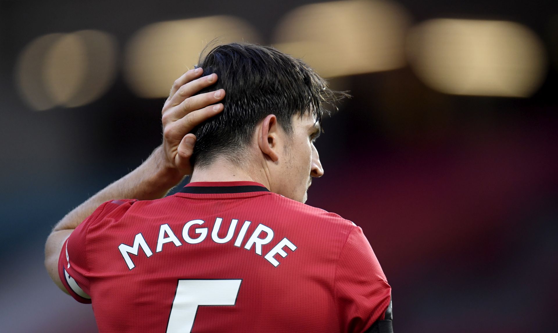 epa08615947 (FILE) - Harry Maguire of Manchester United gestures during the English Premier League match between Manchester United and Southampton FC in Manchester, Britain, 13 July 2020 (reissued 21 August 2020). Manchester United on 21 August 2020 said the club was 'alleged incident involving Harry Maguire in Mykonos'. The centre-back was reportedly arrested on late 20 August on the Greek island of Mykonos for allgedely attacking police outside a bar.  EPA/Peter Powell/NMC/Pool EDITORIAL USE ONLY. No use with unauthorized audio, video, data, fixture lists, club/league logos or 'live' services. Online in-match use limited to 120 images, no video emulation. No use in betting, games or single club/league/player publications. *** Local Caption *** 56212905
