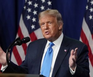 epa08622789 US President Donald J. Trump speaks during the first day of the Republican National Convention (RNC) in Charlotte, North Carolina, USA, 24 August 2020. The 2020 RNC is scheduled for 24 to 27 August 2020 and expected to nominate incumbent US President Trump to run for a second term as the Republican party's candidate.  EPA/Chris Carlson / POOL