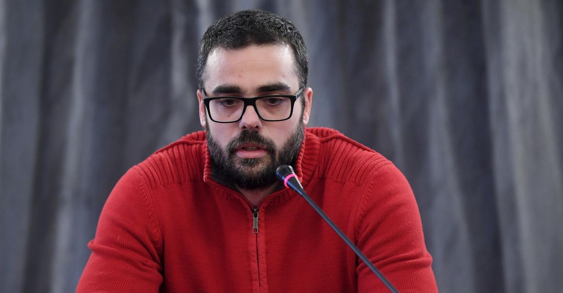 01.04.2019., Zagreb - U Velikoj dvorani Novinarskog doma odrzana je konferencija za medije obitelji Roncevic na kojoj su se zahvalili javnosti i medijima koji su im pomogli u prikupljanju sredstava za lijecenje kceri Mile u Americi. Marin Roncevic. Photo: Marko Lukunic/PIXSELL