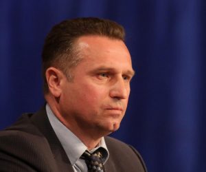 08.04.2017., Knin - Povodom proslave 25. obljetnice osnutka HVO-a u Domu hrvatske vojske odrzana je svecana tribina na kojoj se govorilo o uvjetima i stvaranju HVO-a, optuznicama nad Hrvatima ali i o zlocinima koji su izvrseni nad Hrvatima, a za koje se do danas nije odgovaralo, a ni procesuiralo. Nazocili su mnogi gosti, predstavnici vojne i civilne vlasti iz hrvatskih dijelova Bosne i Hercegovine. Zlatan Mijo Jelic. Photo: Dusko Jaramaz/PIXSELL
