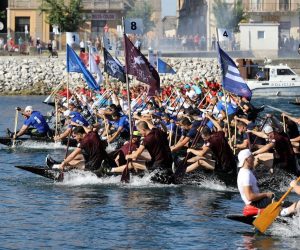 10.08.2019., Metkovic - 22. Maraton ladja na Neretvi. Sudionici se ladjama utrkuju uzduz rijeke Neretve, i to od Metkovica, preko Kule Norinske, Krvavca, Opuzena, Komina, Banje, Saric Struge, Rogotina, Ceveljuse, Stabline, pa do 22.580 metara udaljenog cilja u Plocama. Photo: Grgo Jelavic/PIXSELL