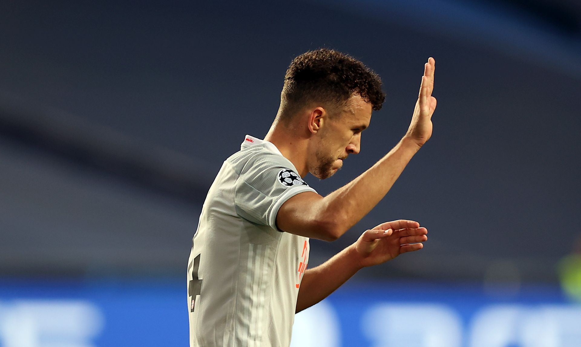 epa08604216 Ivan Perisic of Bayern Munich reacts during the UEFA Champions League quarter final match between Barcelona and Bayern Munich in Lisbon, Portugal, 14 August 2020.  EPA/Rafael Marchante / POOL