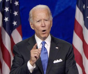 epa08615685 A framegrab from the Democratic National Convention Committee livestream showing Joe Biden speaking during the final night of the 2020 Democratic National Convention (DNC) in Milwaukee, Wisconsin, USA, 20 August 2020. The convention, which was expected to draw 50,000 people to the city, is now taking place virtually due to coronavirus pandemic concerns.  EPA/DNCC