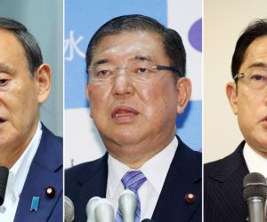 epa08638751 A combined photograph shows (L-R) Japan's Chief Cabinet Secretary Yoshihide Suga, Former Defense Minister Shigeru Ishiba, LDP policy chief and former Foreign Minister Fumio Kishida in Tokyo, Japan, 01 September 2020. According to media reports, Chief Cabinet Secretary Suga has a rising support from the ruling Liberal Democratic Party (LDP) lawmakers to succeed to outgoing Japanese Prime Minister Shinzo Abe.  EPA/JIJI PRESS JAPAN OUT EDITORIAL USE ONLY/  NO ARCHIVES