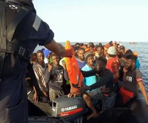 epa08639759 A handout grab photo made available from a video provided by the NGO 'Sea-Watch 4' shows rescued migrants and heading to Palermo, Italy, 01 September 2020. According to reports, the charity vessel rescued 353 people and will be disembarked in Palermo after a ship quarantine.  EPA/Ufficio Stampa Sea Watch HANDOUT  HANDOUT EDITORIAL USE ONLY/NO SALES