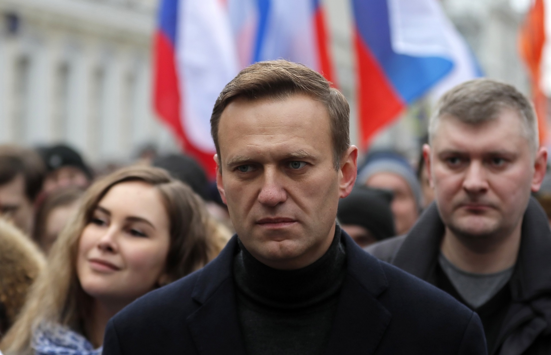 epa08641509 (FILE) - Russian opposition leader and anti-corruption activist Alexei Navalny (C) takes part in a memorial march for Boris Nemtsov marking the fifth anniversary of his assassination in Moscow, Russia, 29 February 2020 (reissued 02 September 2020). The German government spokesperson on 02 September 2020 said it 'the unequivocal proof' that Navalny was poisoned with a nerve agent from the Novichok group was established. Navalny is treated at the Charite hospital in Berlin since 22 August 2020. He was first placed in an hospital in Omsk, Russia, after he felt bad on board of a plane on his way from Tomsk to Moscow. The flight was interrupted and after landing in Omsk Navalny was delivered to hospital with a suspicion on a toxic poisoning.  EPA/YURI KOCHETKOV