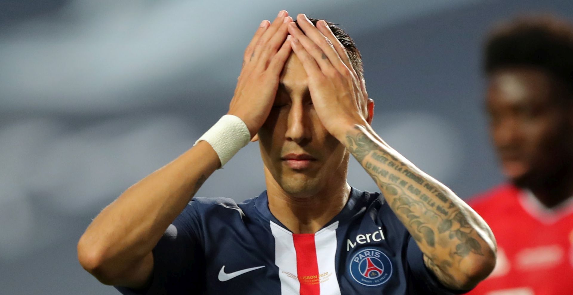 epa08641757 (FILE) Angel Di Maria of PSG reacts after missing an opportunity to score during the UEFA Champions League final between Paris Saint-Germain and Bayern Munich in Lisbon, Portugal, 23 August 2020 (reissued 02 September 2020). The French club PSG has confirmed on Twitter three cases of Covid-19 in their team on 02 September 2020 of which two would be Angel Di Maria and Leandro Paredes and the third would be Neymar, as confirmed by French sports newspaper L'Equipe.  EPA/Miguel A. Lopes / POOL