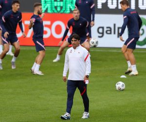 epa08647478 Croatia's national soccer team head coach Zlatko Dalic leads the team's training session at Dragao stadium in Porto, Portugal, 04 September 2020. Croatia will play against Portugal on 05 September 2020 in a UEFA Nations League match.  EPA/JOSE COELHO