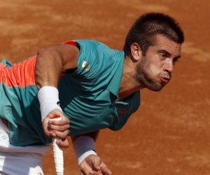 epa08672758 Borna Coric of Croatia in action during his second round match against Stefano Travaglia of Italy at the Italian Open in Rome, Italy, 16 September 2020.  EPA/Clive Brunskill / POOL