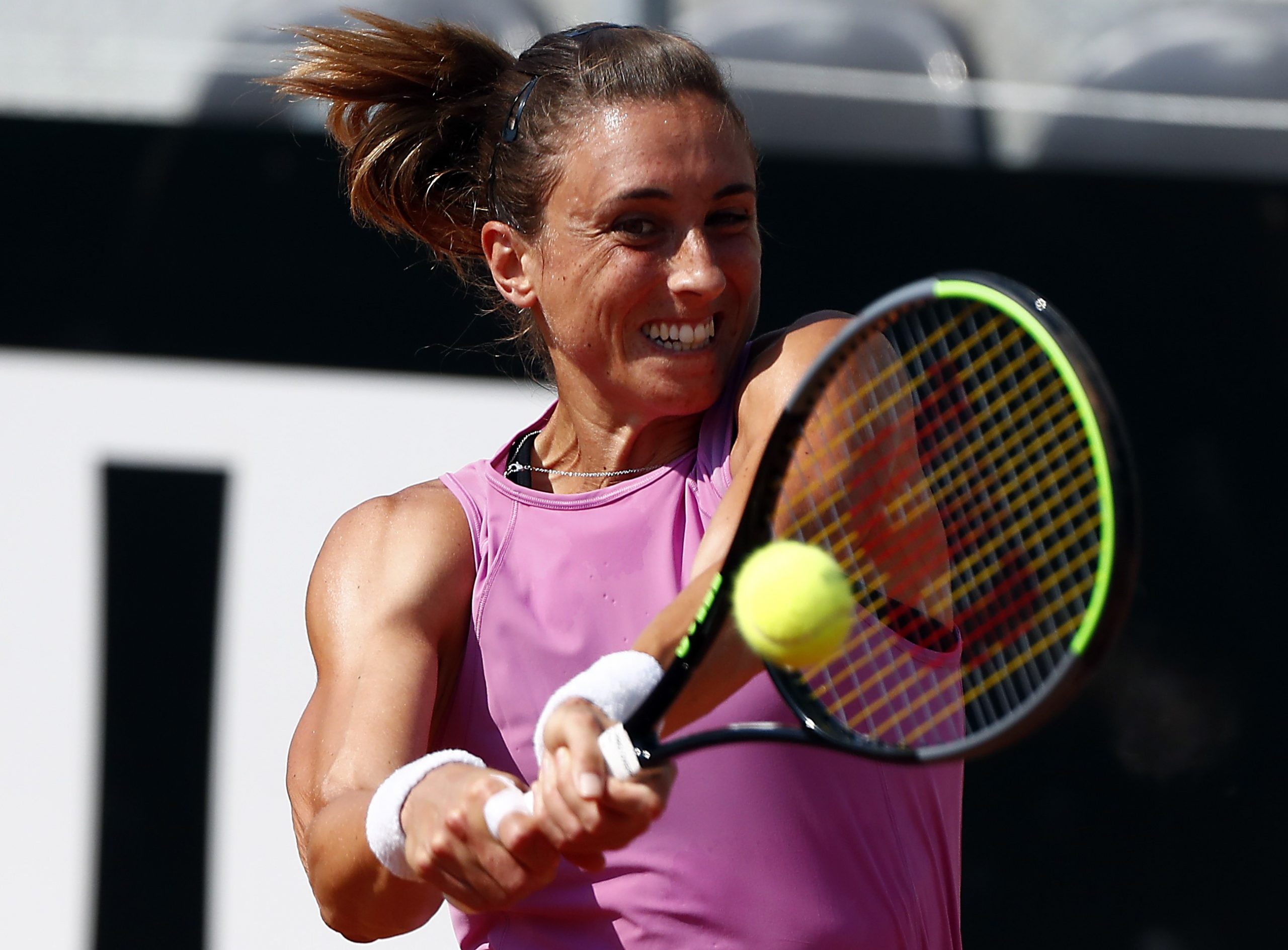 epa08675862 Petra Martic of Croatia in action during her second round match against Yulia Putintseva of Kazakhstan at the Italian Open in Rome, Italy, 17 September 2020.  EPA/Angelo Carconi / POOL