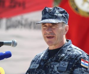 03.08.2020., Knin - Svecanost povodom preimenovanja vojnog poligona "Crvena zemlja" u vojni poligon "Josip Markic". Nacelnik Glavnog stozera OS RH admiral Robert Hranj Photo: Dusko Jaramaz/PIXSELL