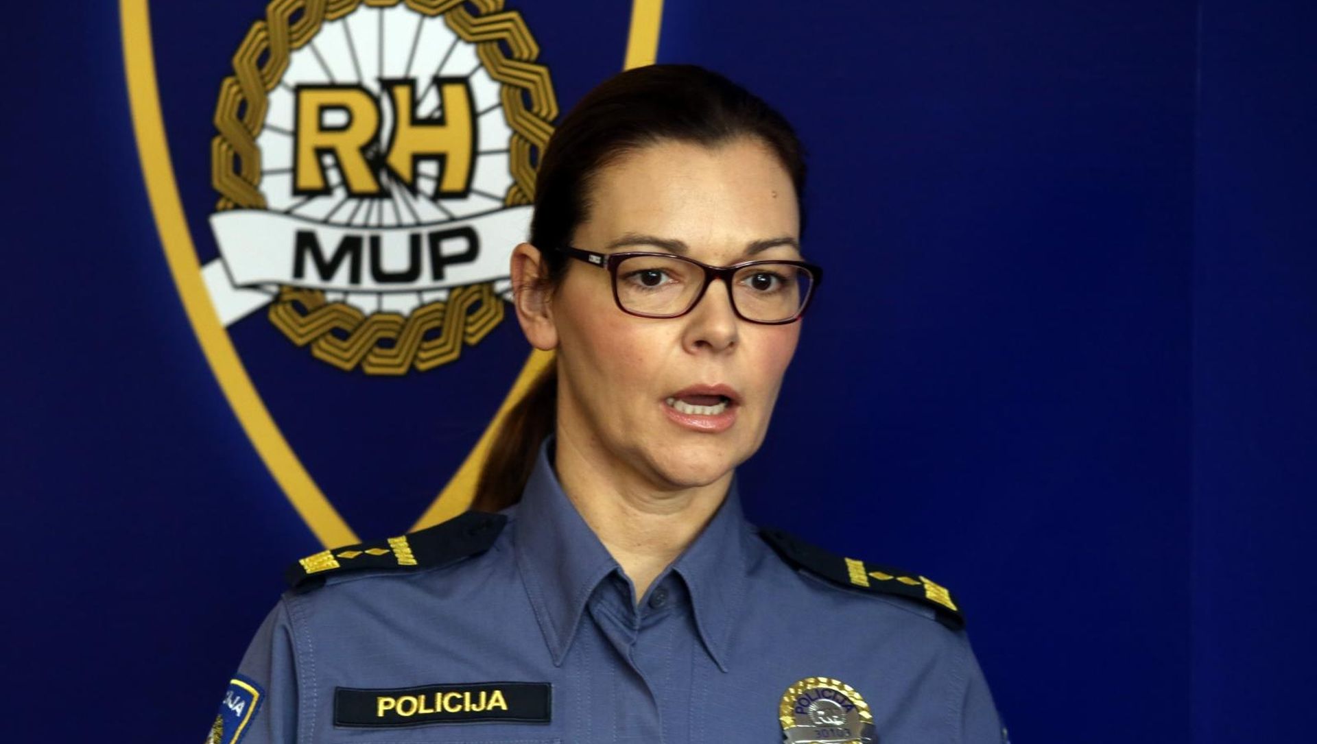 12.01.2020., Split - Konferencija za medije povodom trostrukog ubojstva i uhicenja osobe osumljicene za ubojstva. Glasnogovornica PU splitsko dalmatinske Antonela Lolic. Marko Serdarevic.
 Photo: Miranda Cikotic/PIXSELL