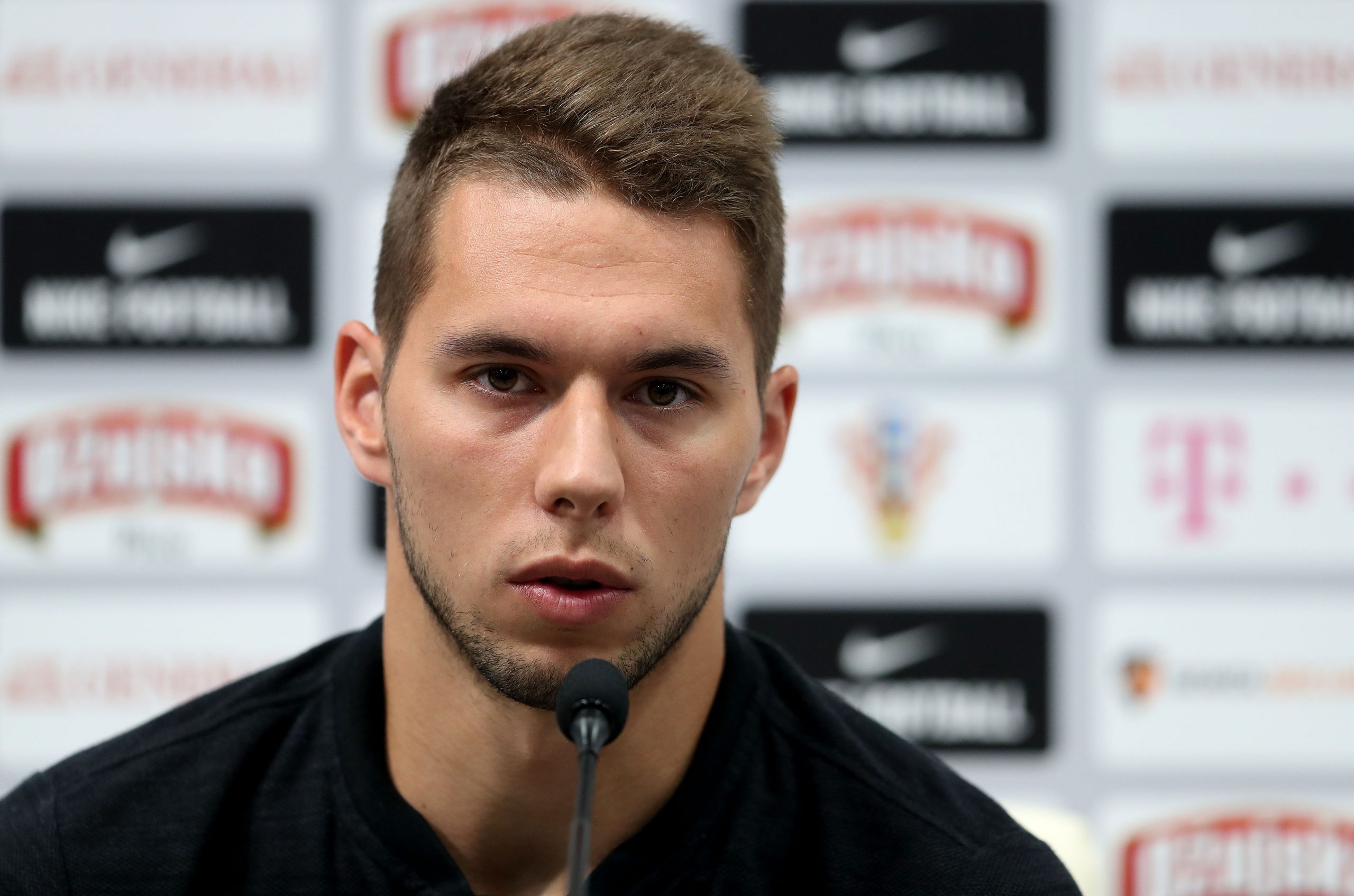 14.06.2018., Rusija, Roscino - Svjetsko nogometno prvenstvo u Rusiji 2018. Hrvatski nogometni reprezentativci Ivan Rakitic i Marko Pjaca odrzali su konferenciju za medije na stadionu Arena Roscino. 
Photo: Igor Kralj/PIXSELL