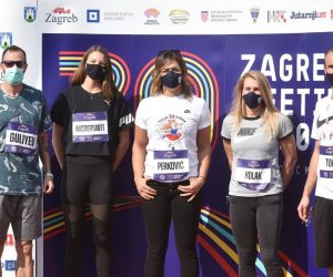 14.09.2020., Zagreb - Na stadionu Mladosti odrzana je konferencija za medije uoci odrzavanja Zagreb Meeting 2020 – 70. memorijala Borisa Hanzekovica. Na konferenciji su sudjelovali gradonacelnik Grada Zagreba Milan Bandc, direktorica Mitinga Ivana Brkljacic, te zvijezde Mitinga: olimpijska pobjednica u bacanju diska Sandra Perkoviic, olimpijska pobjednica u bacanju koplja Sara Kolak, Nicole Mcdermott, svjetski prvak na 100 metara Ramil Guliyev,  i svjetski doprvak na 800 metara Amel Tuka.  
Photo: Davorin Visnjic/PIXSELL