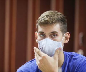 24.09.2020.Zagreb -  Konferencija za medije KK Cibone  na kojoj su trener Ivan Velic i sportski direktor Marin Rozic predstavili novog kapetana momcadi Roka Prkacina.
Photo: Zeljko Lukunic/PIXSELL