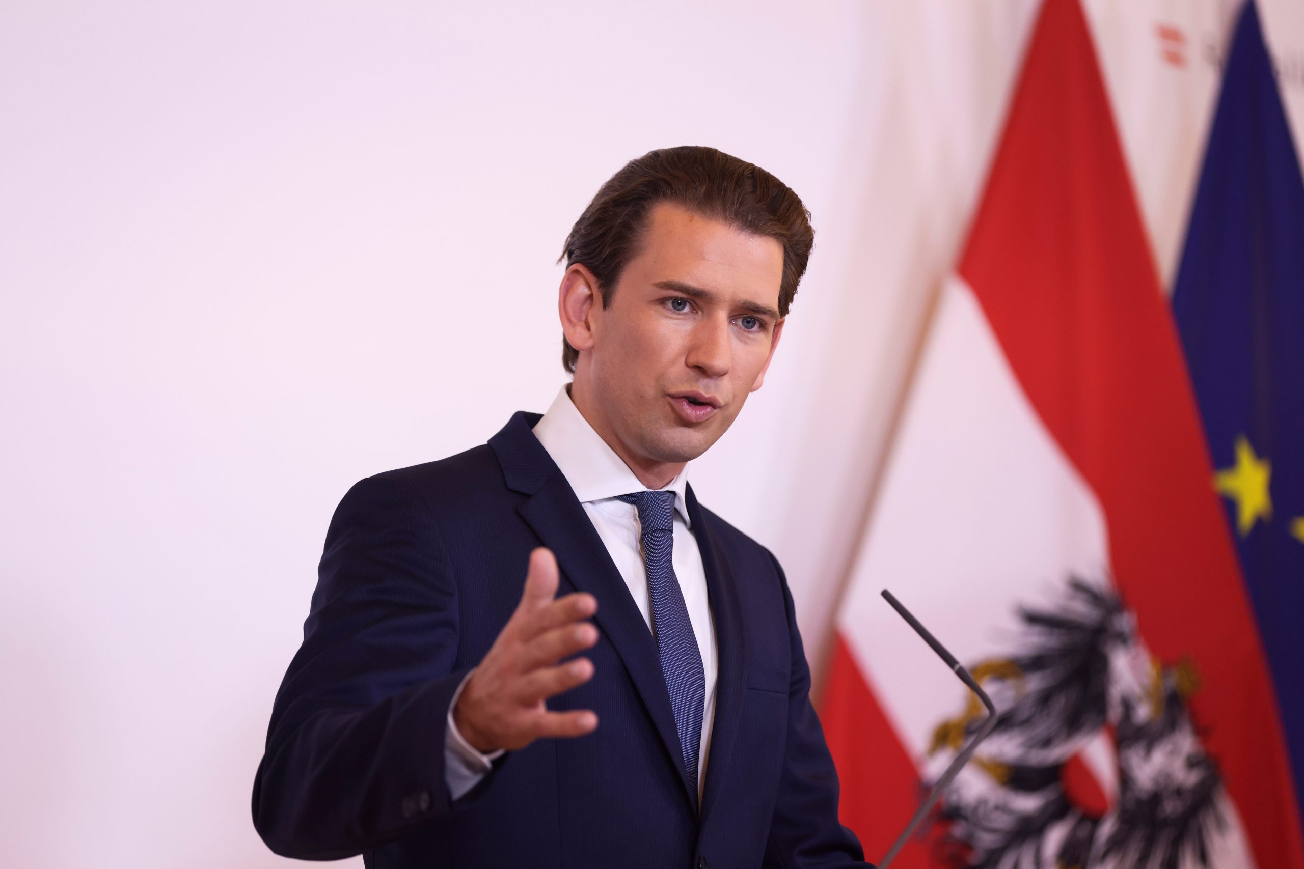 Austrian Chancellor Sebastian Kurz holds a news conference in Vienna Austrian Chancellor Sebastian Kurz attends a news conference, amid the coronavirus disease (COVID-19) outbreak in Vienna, Austria, August 18, 2020. REUTERS/Lisi Niesner LISI NIESNER