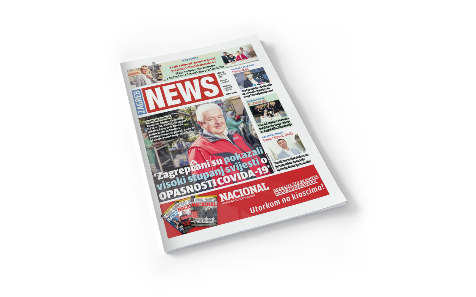 Magazine cover cut out on white Mockup
