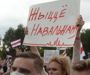 epa08651114 A woman holds a poster 'Life to Navalny' during a protest rally against the results of the presidential elections, Minsk, Belarus, 06 September 2020. Opposition activists continue their every day protest actions, demanding new elections under international observation. The German government on 02 September 2020 said 'the unequivocal proof' that Russian liberal opposition leader and a head of an anti-corruption foundation, Alexei Navalny was poisoned with a nerve agent from the Novichok group was established. Navalny is treated at the Charite hospital in Berlin since 22 August 2020. He was first placed in an hospital in Omsk, Russia, after he felt bad on board of a plane on his way from Tomsk to Moscow. The flight was interrupted and after landing in Omsk Navalny was delivered to hospital with a suspicion on a toxic poisoning.  EPA/STR
