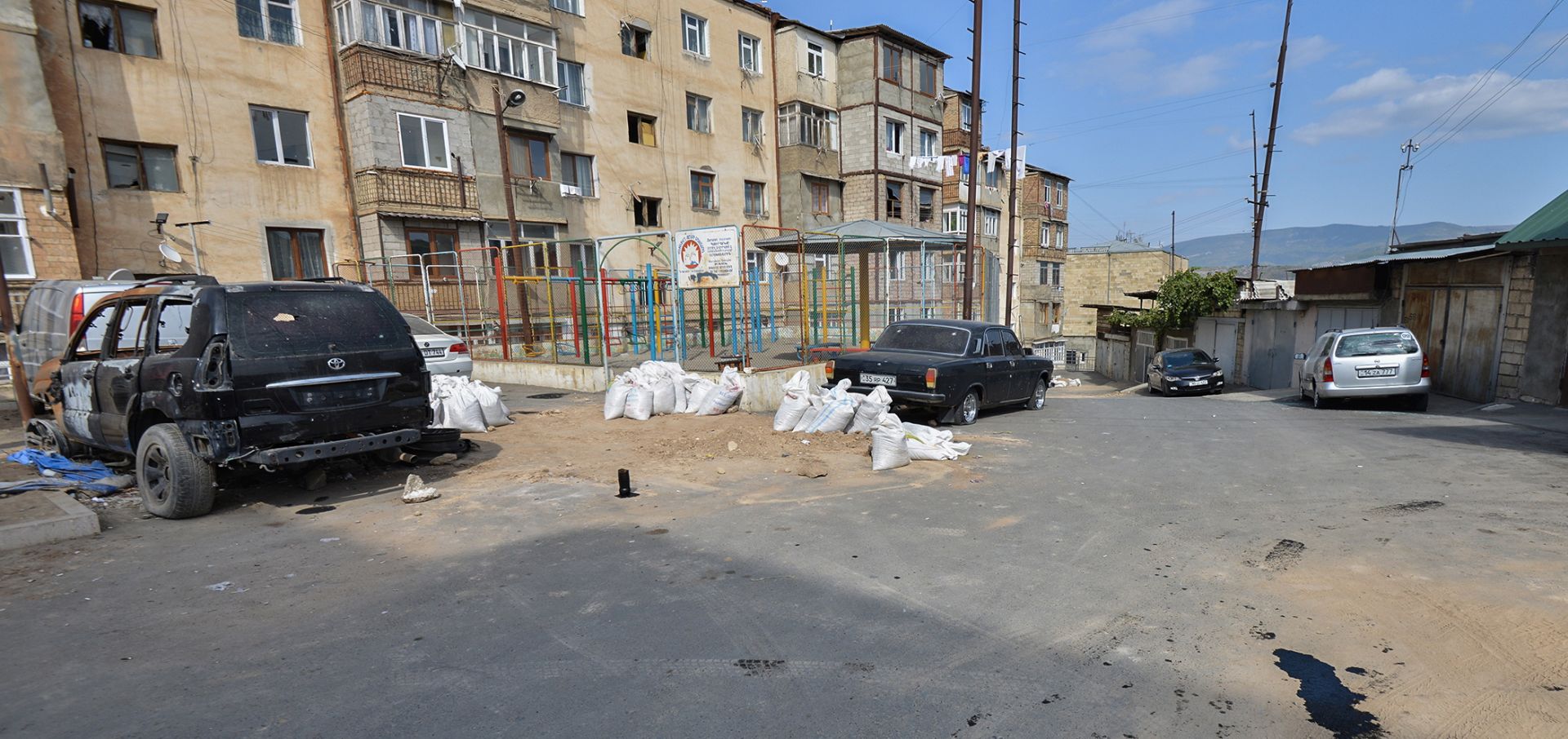 epa08706009 A handout photo made available by the Armenian Foreign Ministry shows an area after fighting in Stepanakert of the Nagorno-Karabakh, on a border of Armenia and Azerbaijan, 29 September 2020. According to media reports, Armenia has imposed martial law and total military mobilisation after clashes have erupted in the territorial conflict between Armenia and Azerbaijan in Nagorno-Karabakh Republic, with both sides reporting civilian deaths after shelling, artillery and air attacks along the front. According to reports on 28 September, Azeri President Ilham Aliyev also decreed on partial military mobilization.  EPA/ARMENIAN FOREIGN MINISTRY HANDOU  HANDOUT EDITORIAL USE ONLY/NO SALES