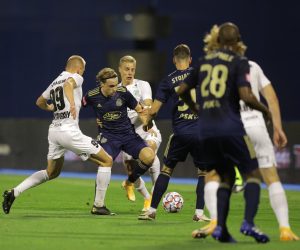 Zagreb, 1.10.2020. - U utakmici završnog kola kvalifikacija za plasman u Europsku ligu sastali su se Dinamo ,Zagreb i Flora,Talin .Na slici Lovro Majer Dinamo .  foto HINA/ Tomislav PAVLEK/tp