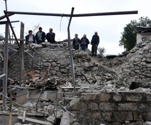 epa08721164 A view of damages after shelling by Azerbaijani artillery, Stepanakert, Nagorno-Karabakh, 04 October 2020. Armed clashes erupted on 27 September 2020 in the simmering territorial conflict between Azerbaijan and Armenia over the Nagorno-Karabakh territory along the contact line of the self-proclaimed Nagorno-Karabakh Republic (also known as Artsakh).  EPA/DAVID GHAHRAMANYAN / NKR INFOCENTER / PAN PHOTO
