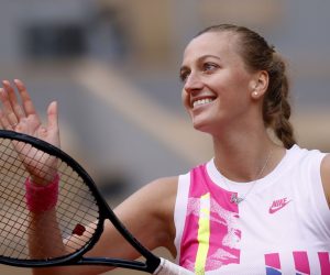epa08726320 Petra Kvitova of the Czech Republic reacts after winning against Laura Siegemund of Germany in their women’s quarter final match during the French Open tennis tournament at Roland ​Garros in Paris, France, 07 October 2020.  EPA/YOAN VALAT