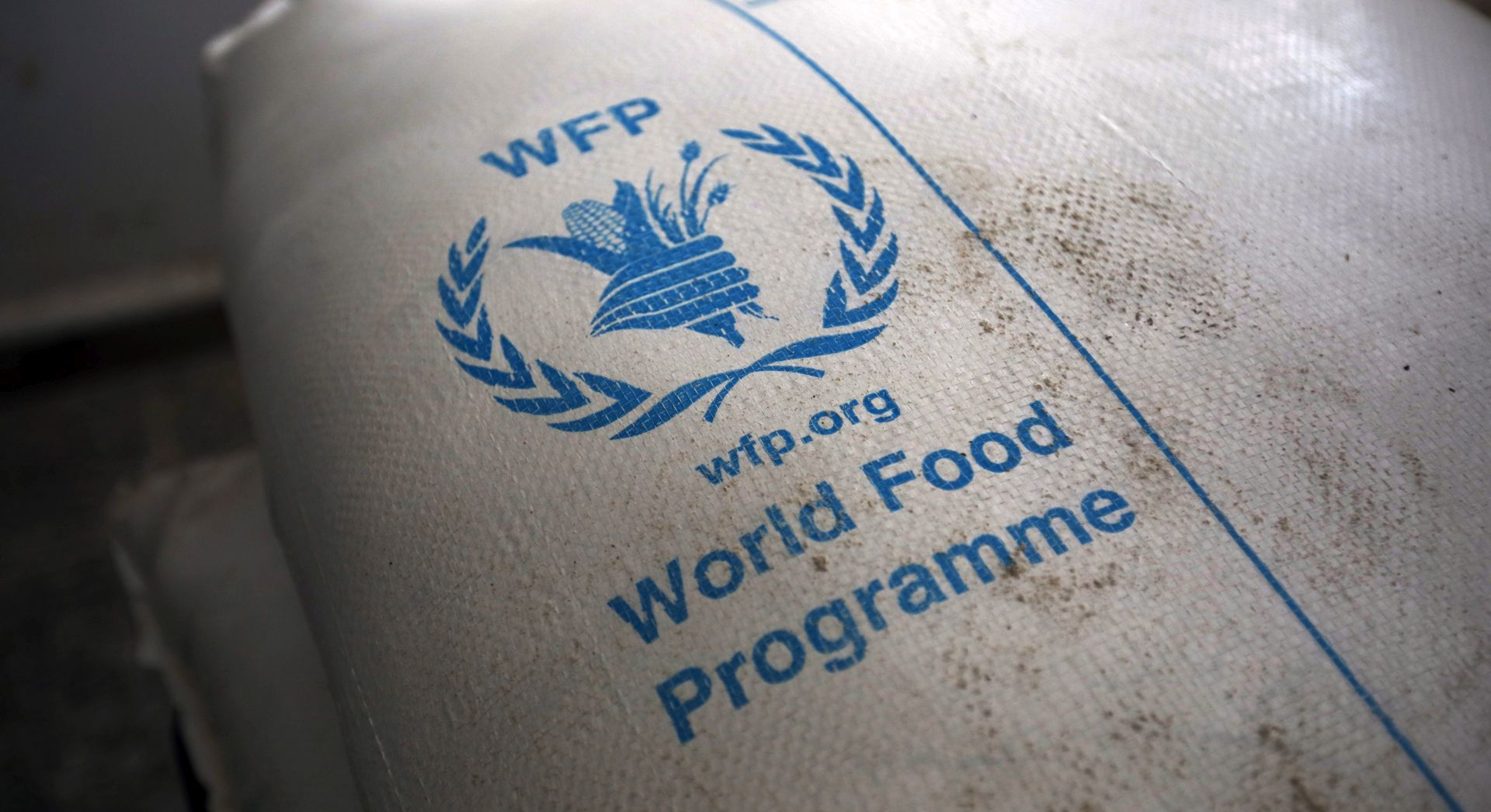 epa08731081 (FILE) - Food rations provided by the World Food Programme (WFP) sit at an aid distribution center in Sana'a, Yemen, 11 February 2020 (reissued 09 October 2020). The 2020 Nobel Peace Prize has been awarded to World Food Programme, the  Norwegian Nobel Committee announced in Oslo.  EPA/YAHYA ARHAB *** Local Caption *** 55868814