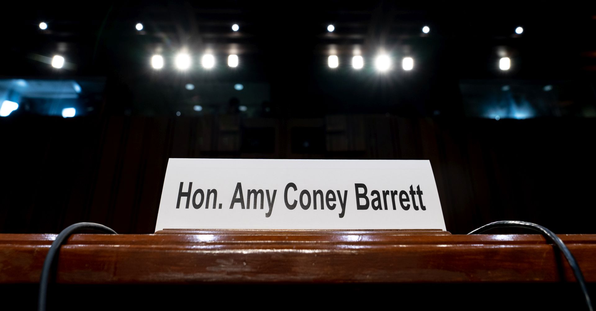 epa08737569 The witness table is set for Supreme Court nominee Judge Amy Coney Barrett to testify before the Senate Judiciary Committee on the first day of her Supreme Court confirmation hearing on Capitol Hill in Washington, DC, USA, 12 October 2020. Barrett was nominated by US President Donald J. Trump to fill the vacancy left by Justice Ruth Bader Ginsburg who passed away on 18 September 2020.  EPA/ERIN SCHAFF / POOL