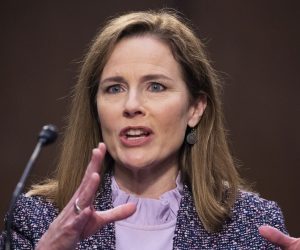epa08743853 Supreme Court nominee Judge Amy Coney Barrett during the third day of Senate Judiciary Committee confirmation hearings for Judge Barrett on Capitol Hill in Washington, DC, USA, 14 October 2020. The hearings are expected to last four days.  EPA/MICHAEL REYNOLDS / POOL