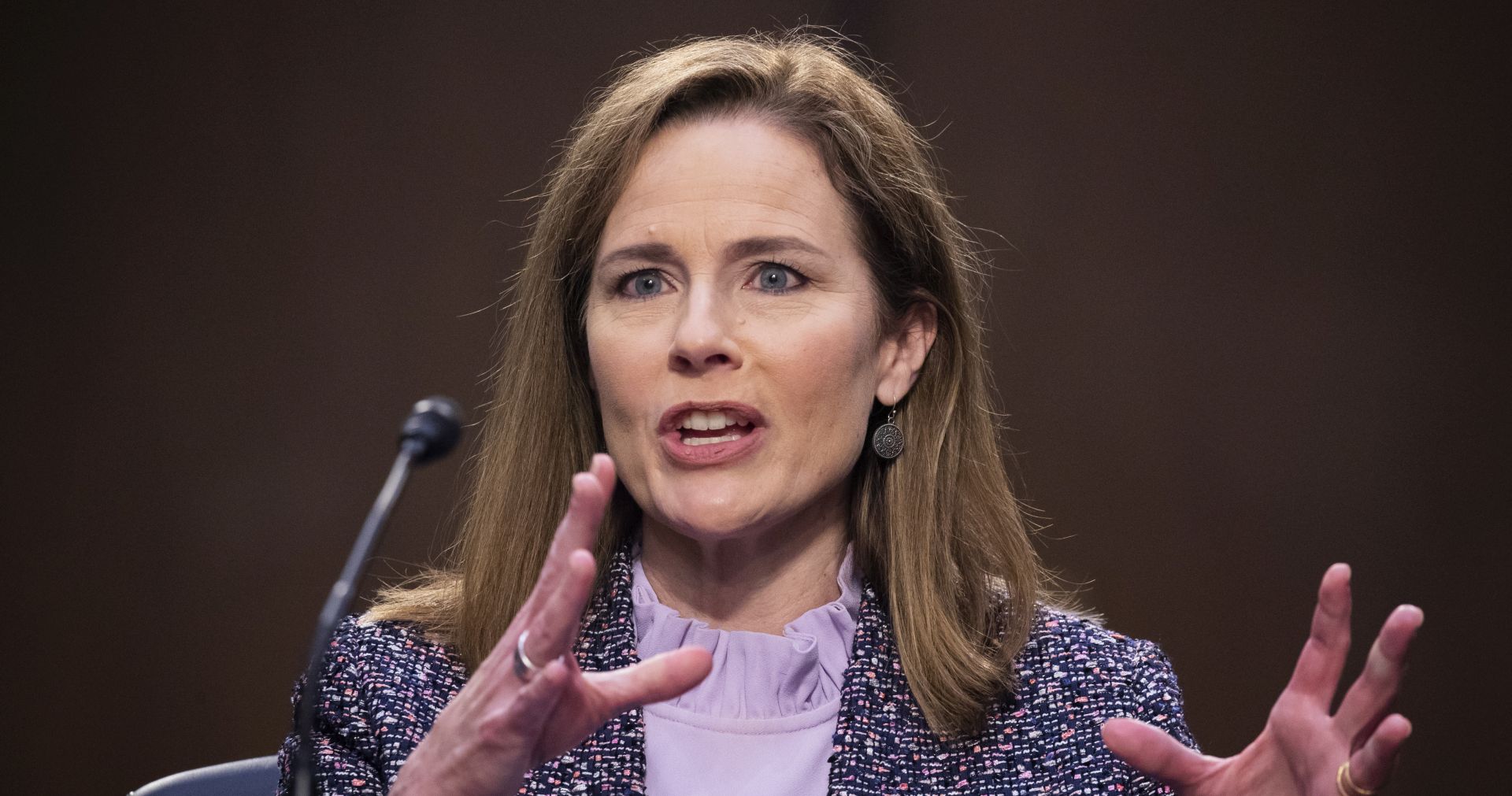 epa08743853 Supreme Court nominee Judge Amy Coney Barrett during the third day of Senate Judiciary Committee confirmation hearings for Judge Barrett on Capitol Hill in Washington, DC, USA, 14 October 2020. The hearings are expected to last four days.  EPA/MICHAEL REYNOLDS / POOL